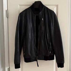 All Saints Kino Leather Bomber Jacket in Black, Small